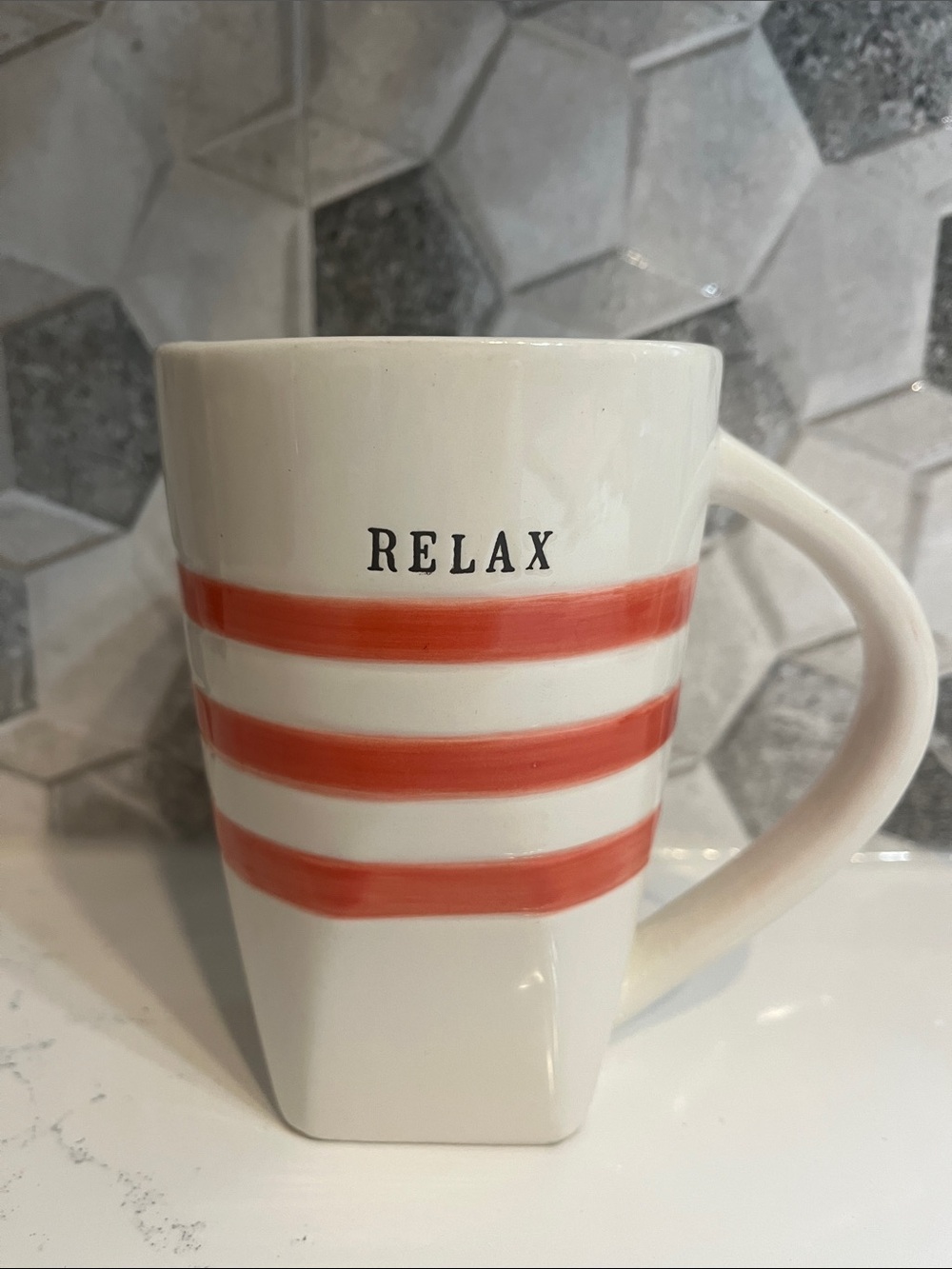 Rae Dunn Magenta Relax Ceramic Mug with Red Stripes - Home Dining